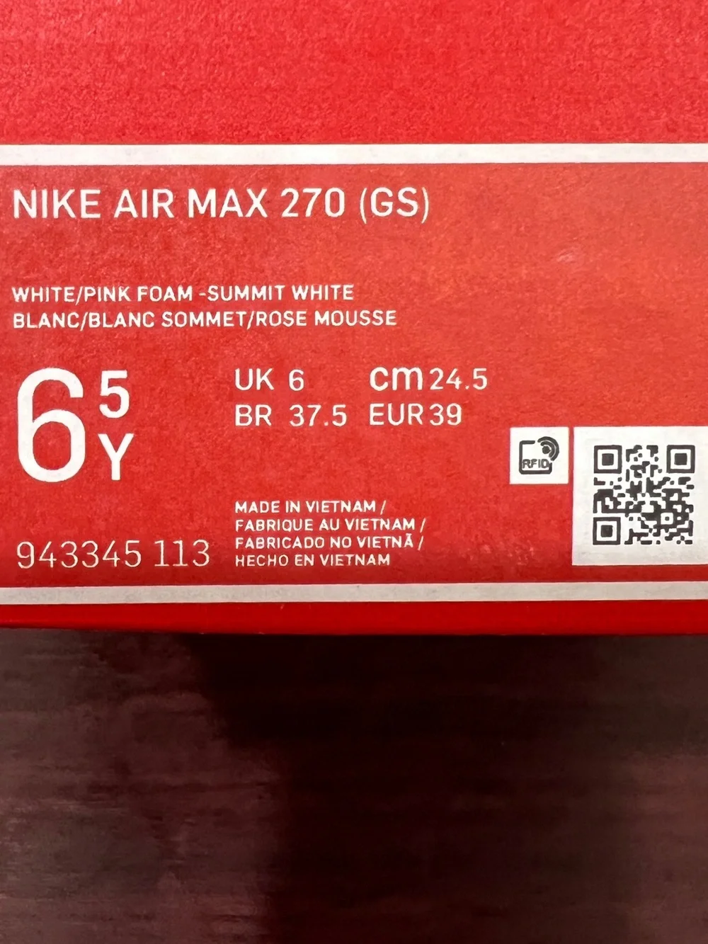 Nike, Girls, Air Max 270, 943345 113 , Pink & White Condition
